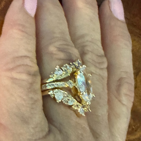 14k Gold Plated, 3 pcs Stacking, Engagement, Wedding, Victorian, Ring Set Sz 6 - Picture 10 of 11